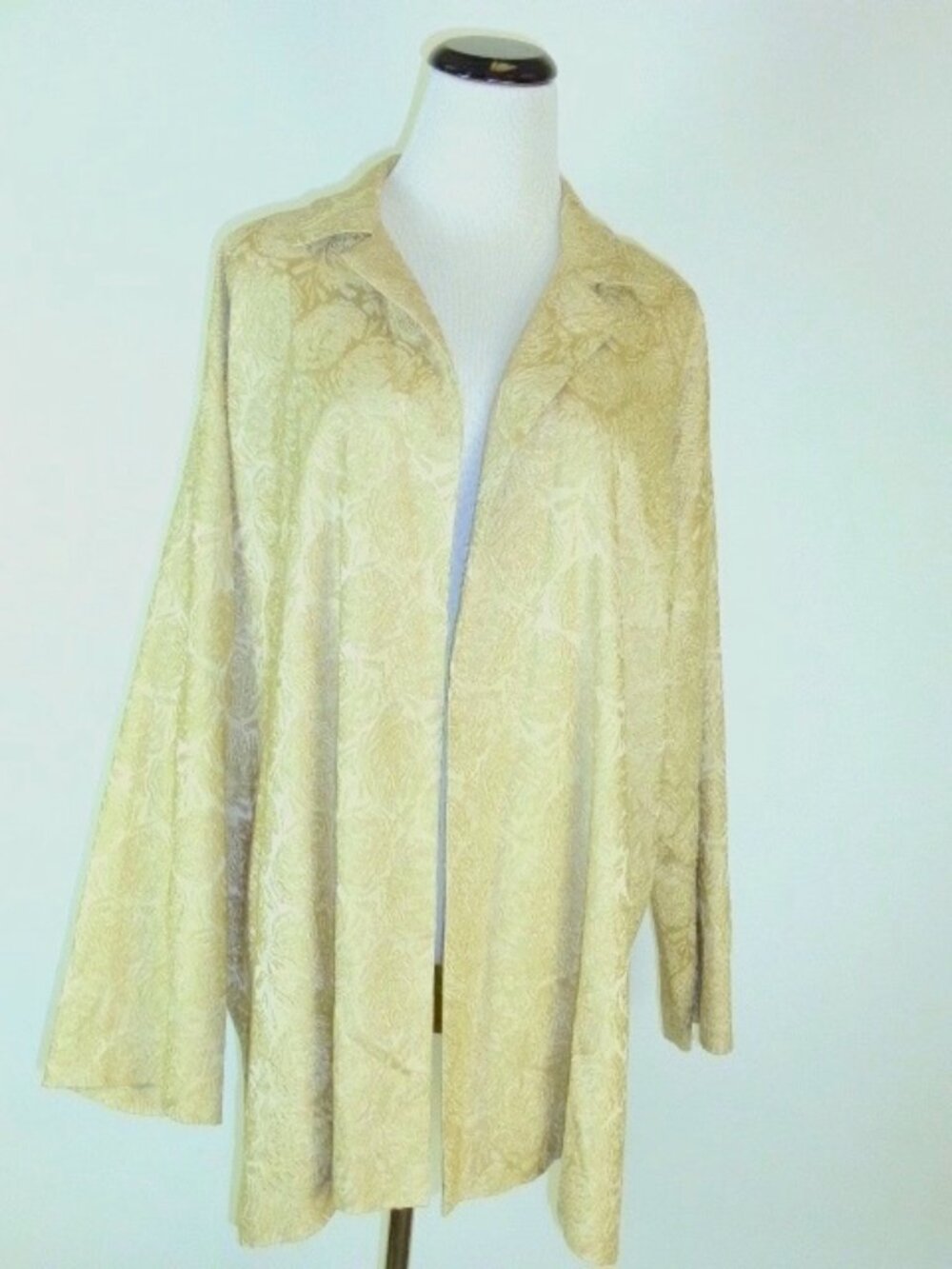 ESKANDAR Neiman Marcus ENGLAND gold BROCADE SILK OPEN long duster top JACKET 1